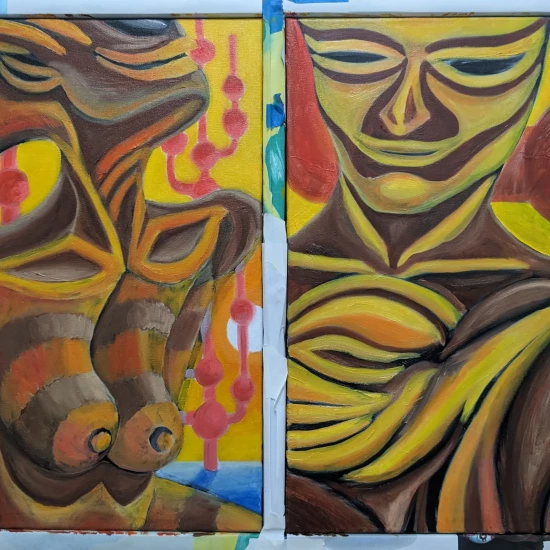 Humanoid Gila Monster Reptilians of Saguaro Prime,
Oil on Canvas Painting,
22 H x 35 W x 3.5 in Humanoid Gila Monster Reptilians of Saguaro Prime,