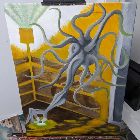 Return of the Soul Probe,
Oil on Canvas Painting,
24 H x 18 W x .8 in Return of the Soul Probe